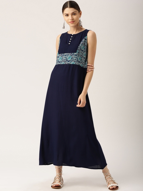 

Jaipur Kurti Women Navy Blue Printed A-Line Dress