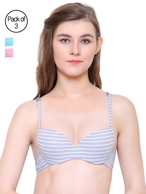 

Friskers Pack of 3 Slim Fit Push Up Bras FO-1378-01-13-16-36C, Grey