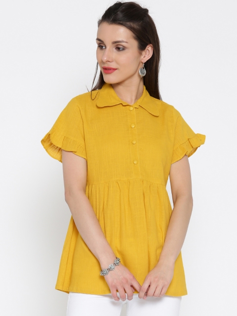 Jaipur Kurti Women Yellow Solid Empire Top