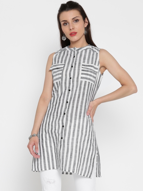 

Jaipur Kurti Women Grey Striped Shirt Style Top