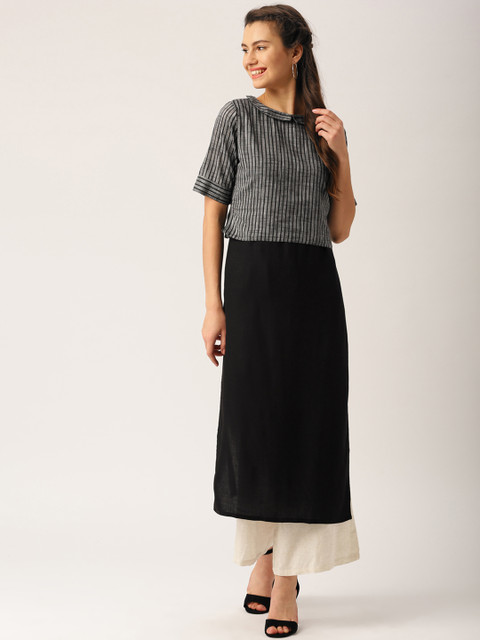

Jaipur Kurti Women Black Striped Layered Kurta