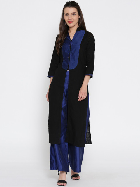 

Jaipur Kurti Women Black & Blue Solid Kurta with Palazzos