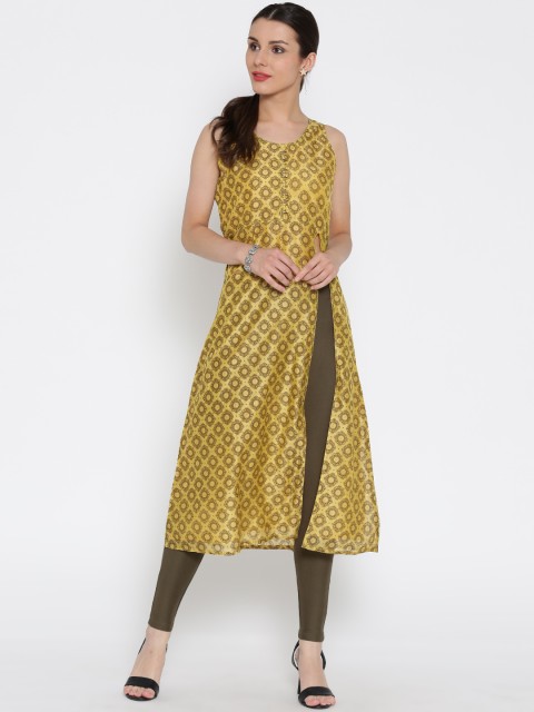 

Jaipur Kurti Women Yellow & Brown Printed A-Line Kurta