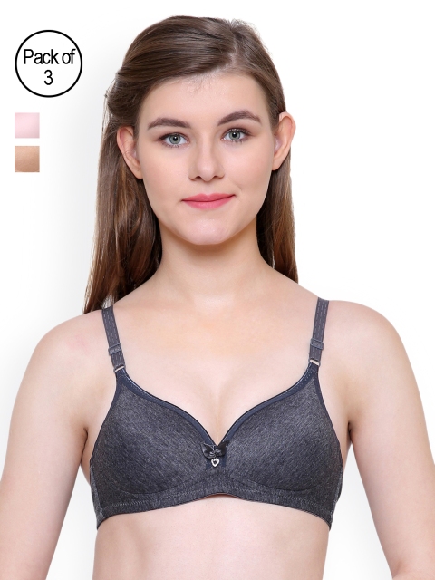 

Friskers Pack Of 3 Padded Push Up Bras FO-2039-01-09-10-38C, Charcoal
