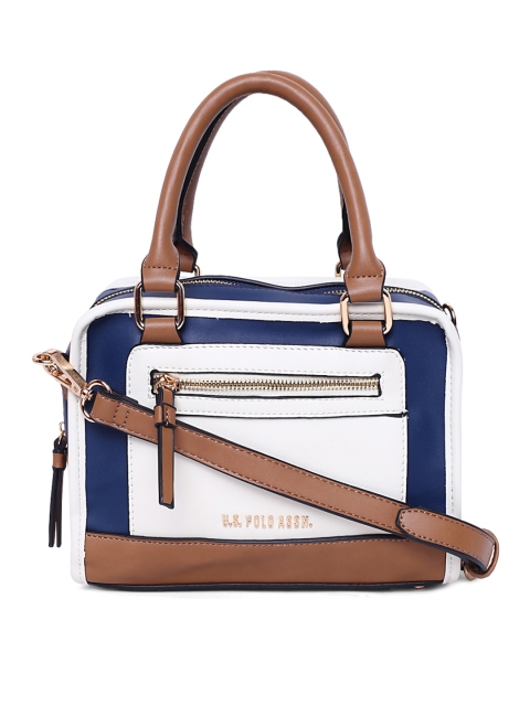 

U.S. Polo Assn. Women Off-White & Blue Colourblocked Handheld Bag
