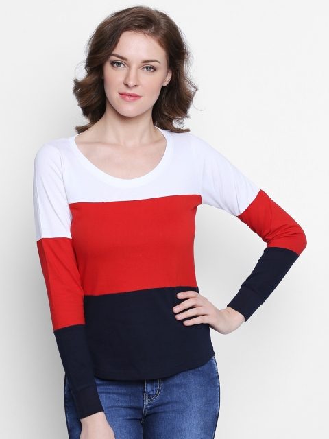 

The Dry State Women White & Red Colourblocked T-shirt