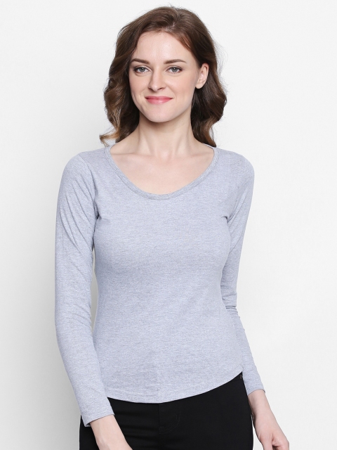 

The Dry State Women Grey Solid Scoop Neck T-shirt