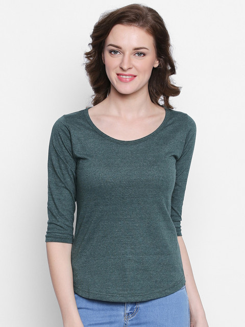 

The Dry State Women Green Solid Scoop Neck T-shirt