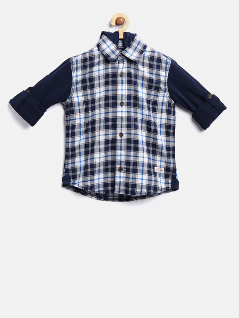 

U.S. Polo Assn. Kids Boys Navy & Grey Checked Hooded Shirt, Navy blue