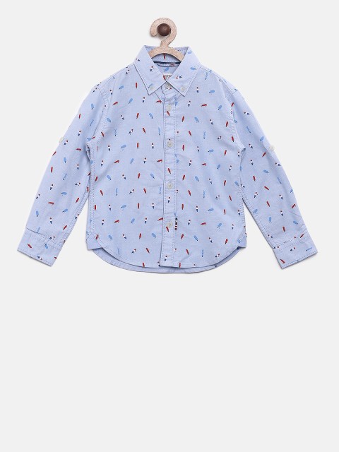 

U.S. Polo Assn. Kids Boys Blue Regular Fit Printed Casual Shirt
