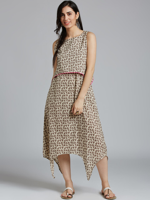 

Jaipur Kurti Women Cream-Coloured Printed Fit and Flare Dress