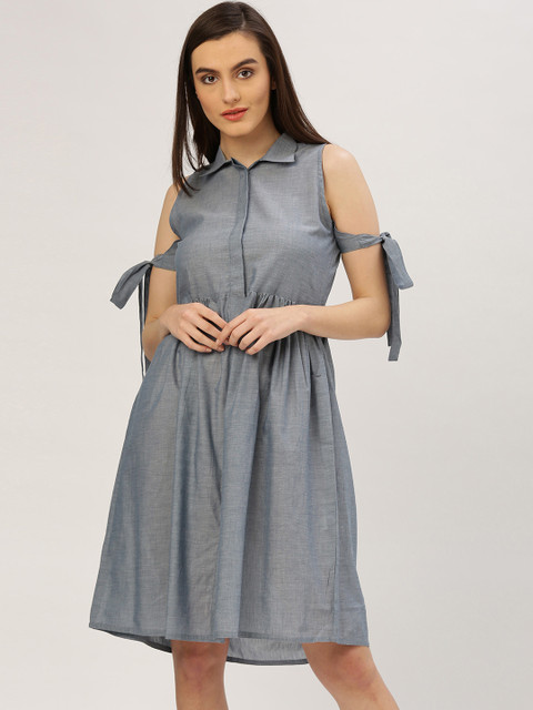 

Jaipur Kurti Women Grey Solid Shirt Dress