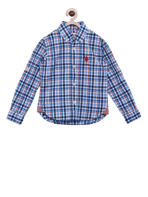

U.S. Polo Assn. Kids Boys Blue & White Regular Fit Checked Casual Shirt