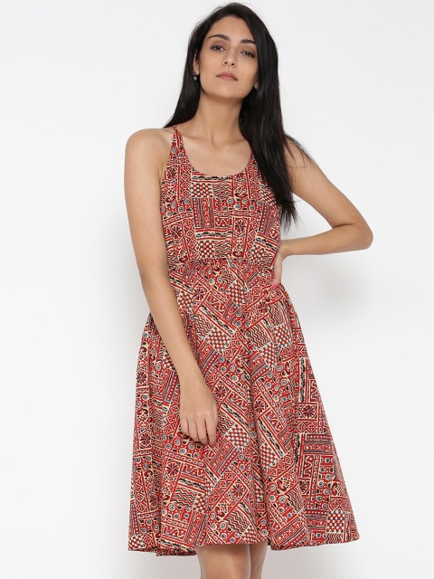 

Jaipur Kurti Women Red Printed Fit and Flare Dress