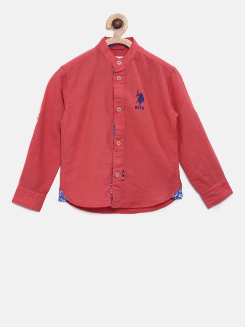 

U.S. Polo Assn. Kids Boys Coral Red Regular Fit Solid Casual Shirt