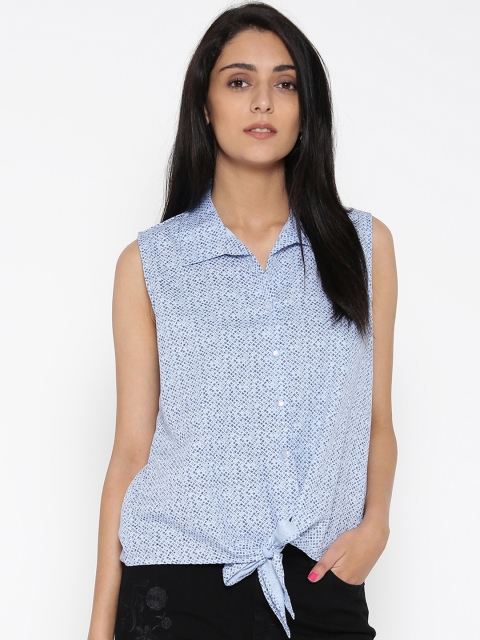 Jaipur Kurti Women Blue Printed Shirt Style Top
