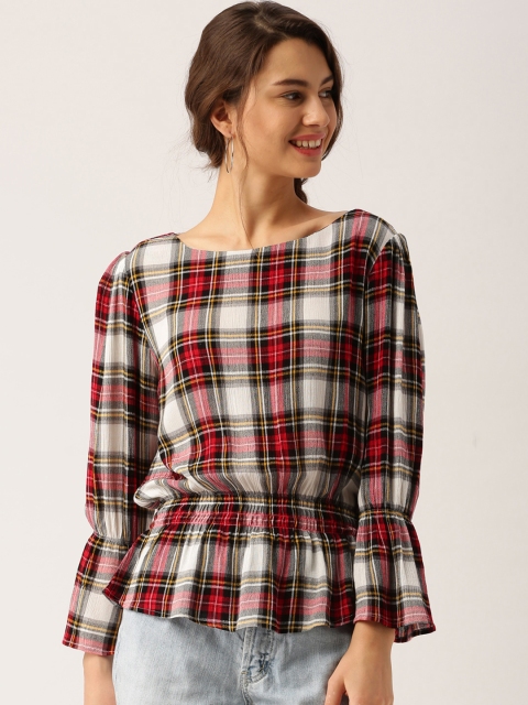 

Jaipur Kurti Women Red Checked Peplum Top