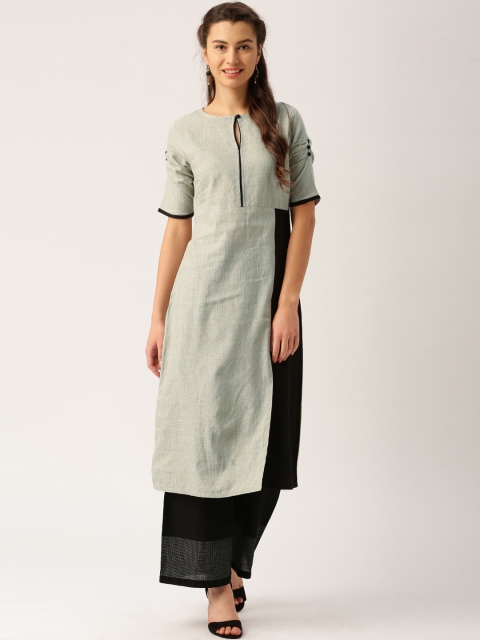 

Jaipur Kurti Women Grey & Black Colourblocked Straight Kurta