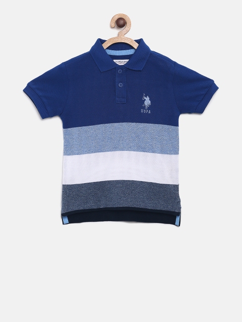 

U.S. Polo Assn. Kids Boys Blue Striped Polo Collar T-shirt