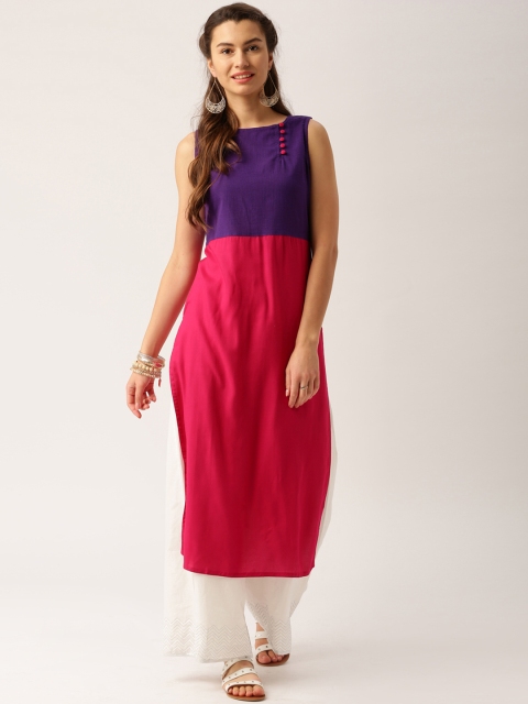 

Jaipur Kurti Women Purple & Pink Colourblocked Straight Kurta