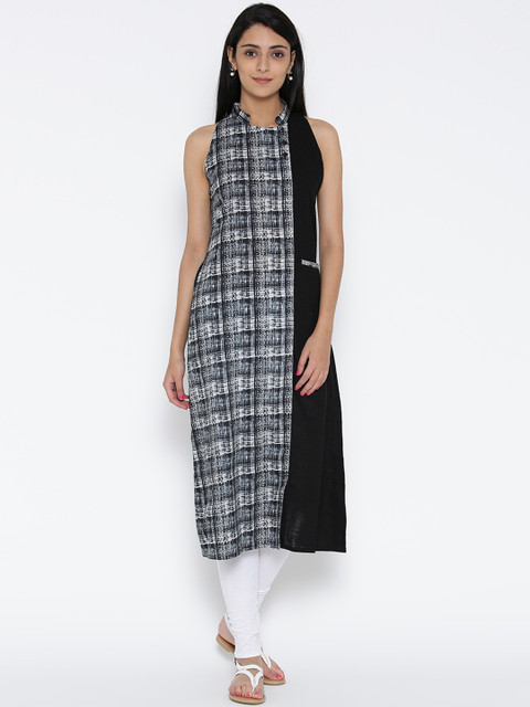 

Jaipur Kurti Women Black & Blue Striped A-Line Kurta