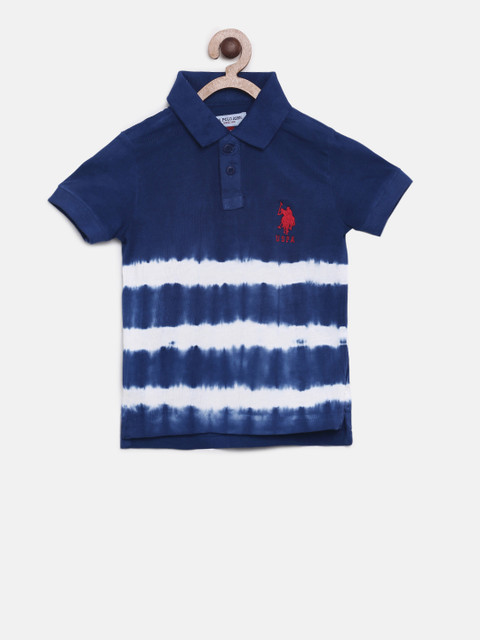 

U.S. Polo Assn. Kids Boys Navy Blue Striped Polo Collar T-shirt