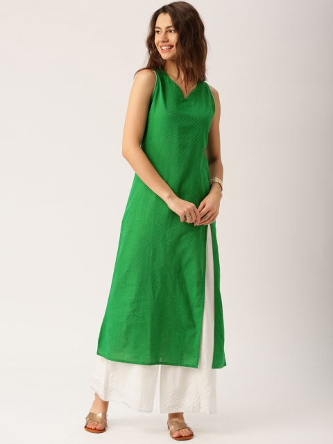 

Jaipur Kurti Women Green Solid A-Line Kurta