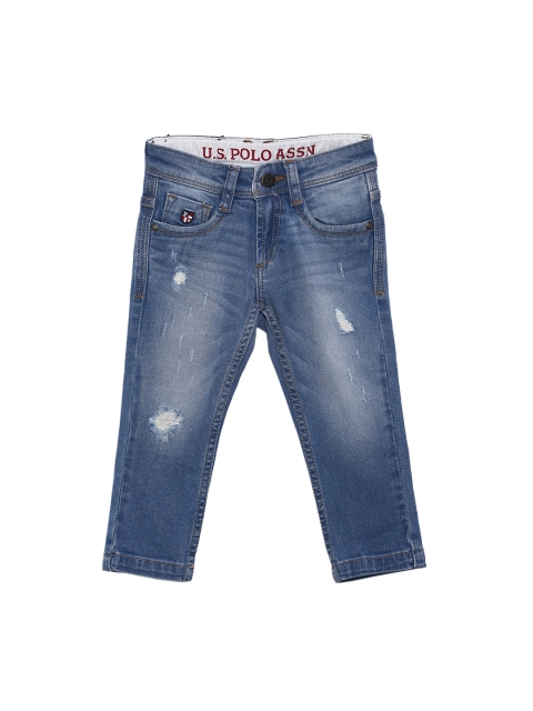 

U.S. Polo Assn. Kids Boys Blue Regular Fit Mid-Rise Low Distress Stretchable Jeans