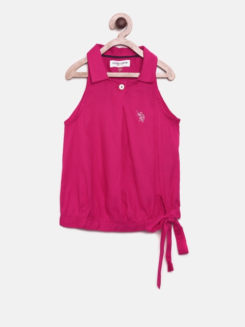 

U.S. Polo Assn. Kids Girls Pink Solid Shirt Style Pure Cotton Top