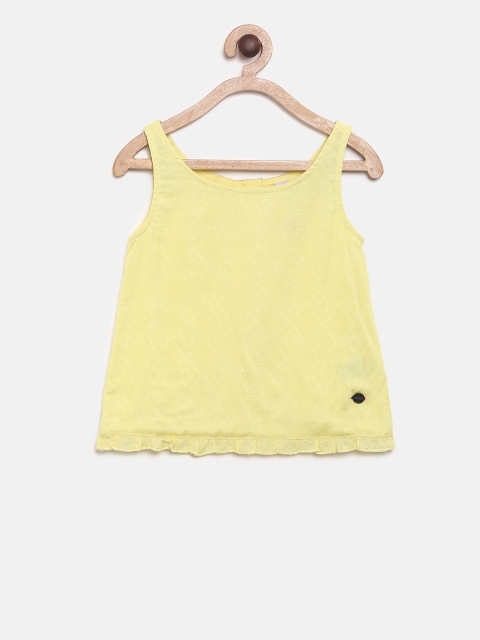 

U.S. Polo Assn. Kids Girls Yellow Printed Pure Cotton Top