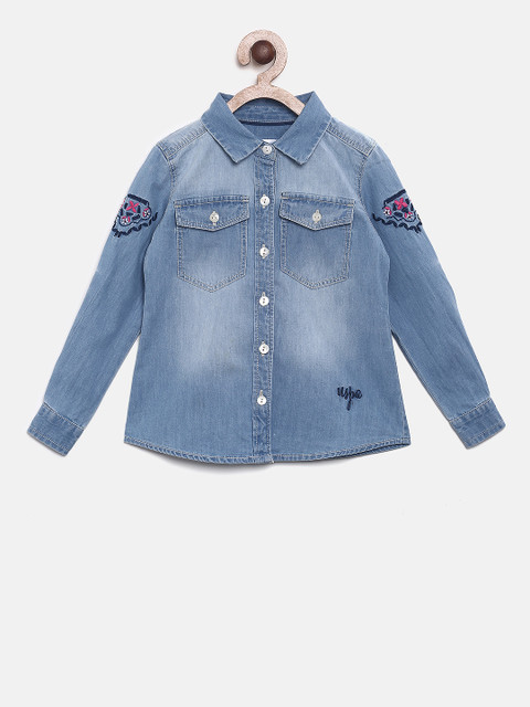 

U.S. Polo Assn. Kids Girls Blue Regular Fit Faded Casual Shirt