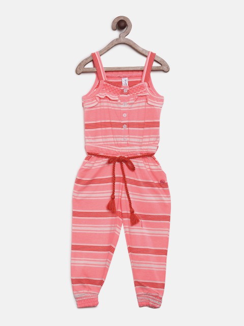 

U.S. Polo Assn. Kids Girls Pink & White Striped Basic Jumpsuit