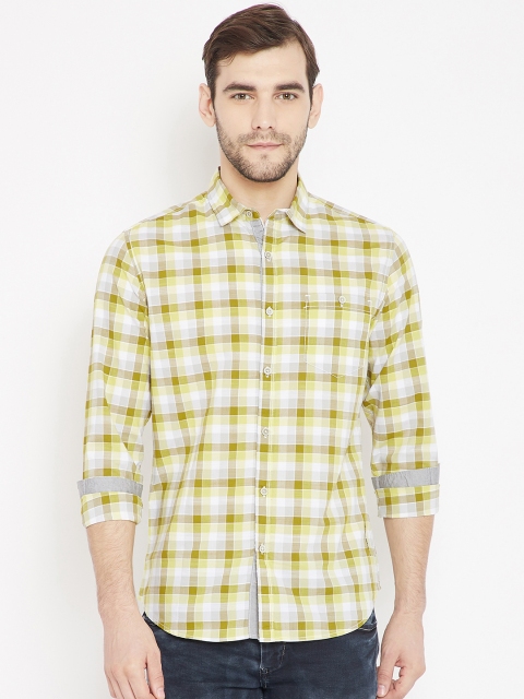 

LOCOMOTIVE Men Grey & Mustard Slim Fit Checked Casual Shirt