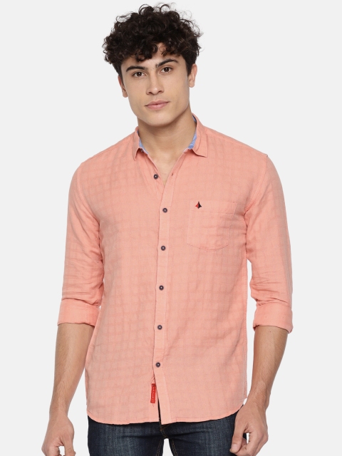 

British Club Men Orange Sport Fit Self Design Casual Shirt