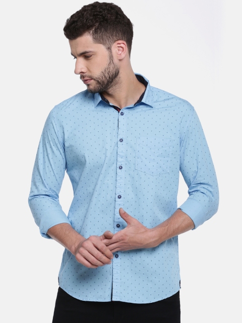 

British Club Men Blue Slim Fit Self Design Casual Shirt