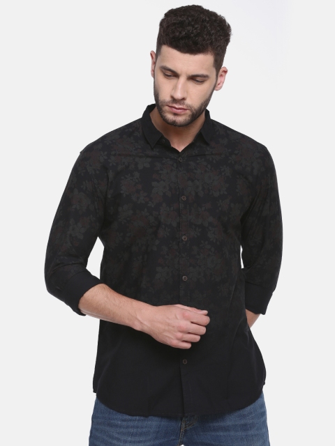 

British Club Men Black Slim Fit Printed Casual Shirt