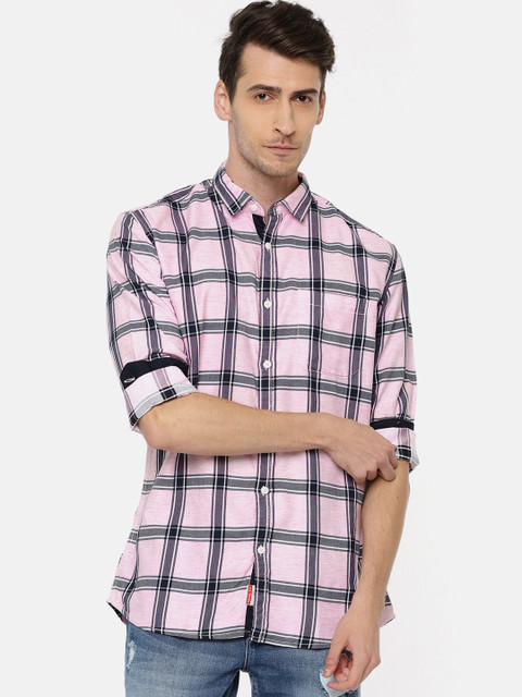 

Nature Casuals Men Pink & Black Slim Fit Checked Casual Shirt