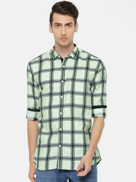 

Nature Casuals Men Green & Black Slim Fit Checked Casual Shirt