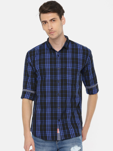

Nature Casuals Men Black & Blue Slim Fit Checked Casual Shirt