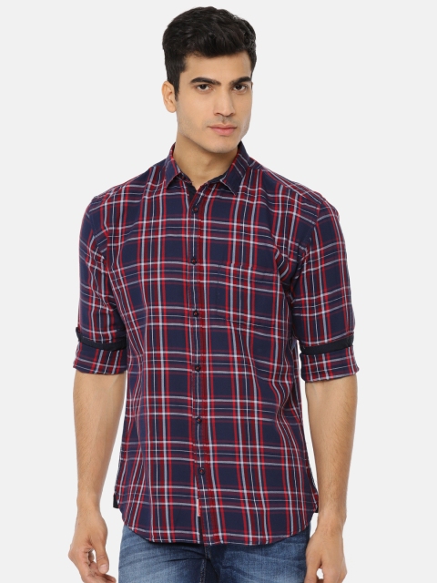 

Nature Casuals Men Navy & Red Slim Fit Checked Casual Shirt, Navy blue