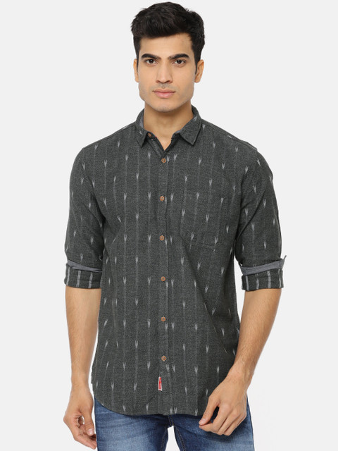 

Nature Casuals Men Charcoal Grey Slim Fit Self Design Casual Shirt