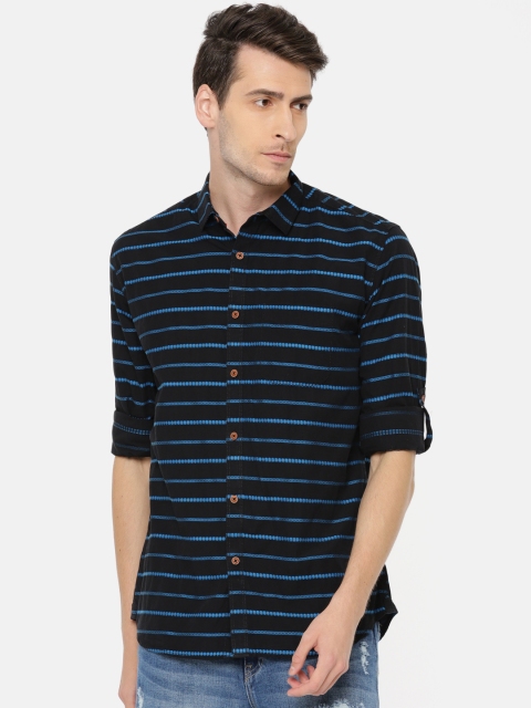 

Nature Casuals Men Black & Navy Blue Slim Fit Striped Casual Shirt