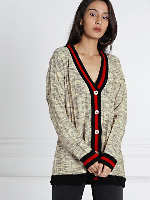 

all about you Beige Self-Design Cardigan