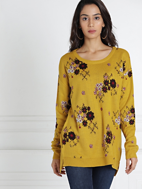 

all about you Women Mustard Yellow Floral Jacquard Pullover
