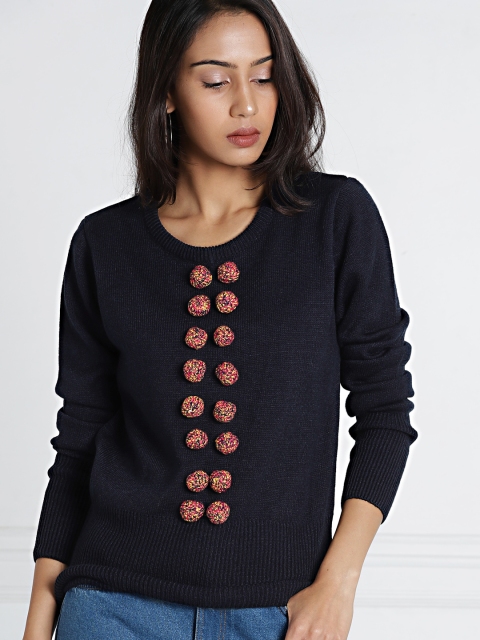 

all about you Navy Blue Solid Pullover Sweater