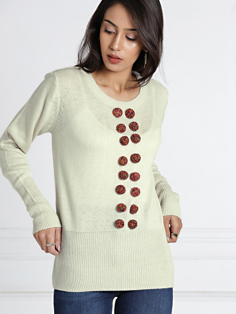 

all about you Off-White Solid Pullover Sweater