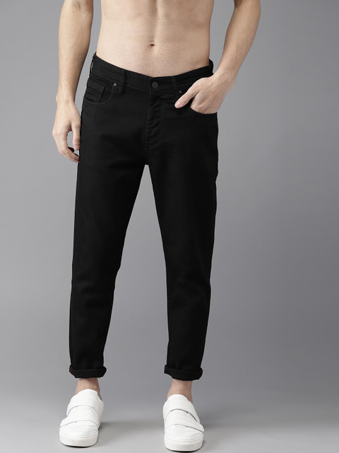 

HERE&NOW Men Black Slim Tapered Fit Mid-Rise Clean Look Stretchable Cropped Jeans