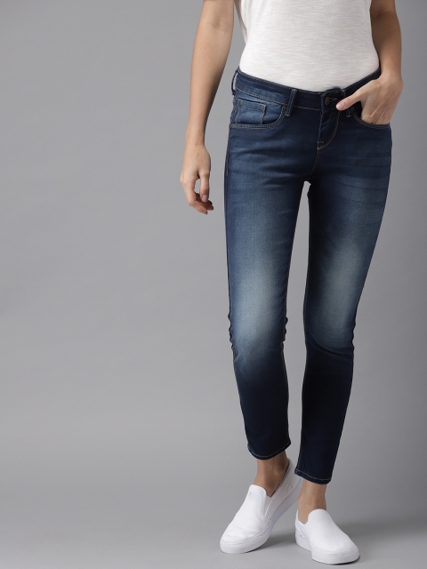 

HERE&NOW Women Blue Ankle Skinny Fit Mid-Rise Clean Look Stretchable Cropped Jeans