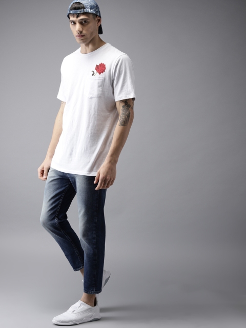 

HERE&NOW Men Blue Straight Fit Mid-Rise Cropped Clean Look Stretchable Jeans