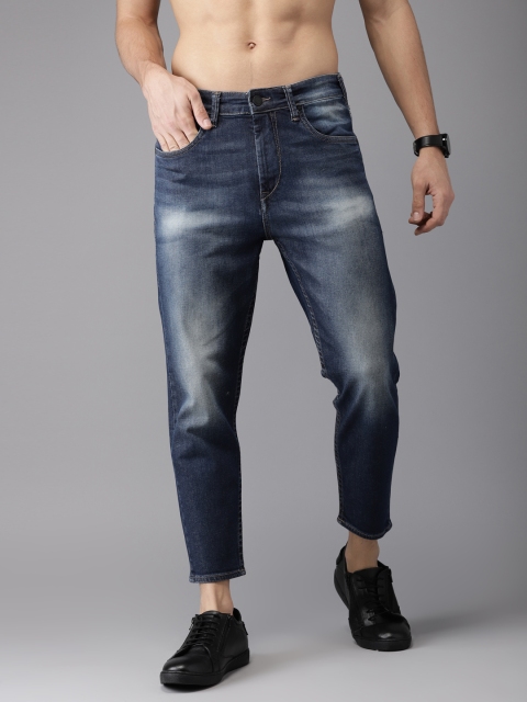 

HERE&NOW Men Blue Straight Fit Mid-Rise Cropped Clean Look Stretchable Jeans